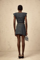 Fanny blue cross-over denim top & skirt matching set