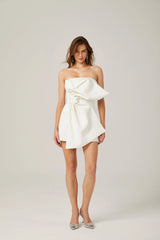 Charla white oversize-bow asymmetric mini dress