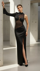 Chaxiaoa Halter One Sleeve Sexy Maxi Dress Women
