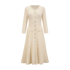 Élodie knitted long-sleeve midi dress in Neutrals