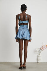 Capucine denim flounce-hem skirt