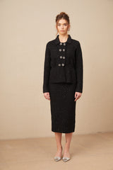 Amina sequined waffle-knit jacket & skirt matching set