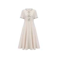 Cassiopeia crystal-accented bow midi dress in White
