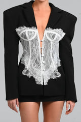 Alvera Lace Corset Blazer - Black