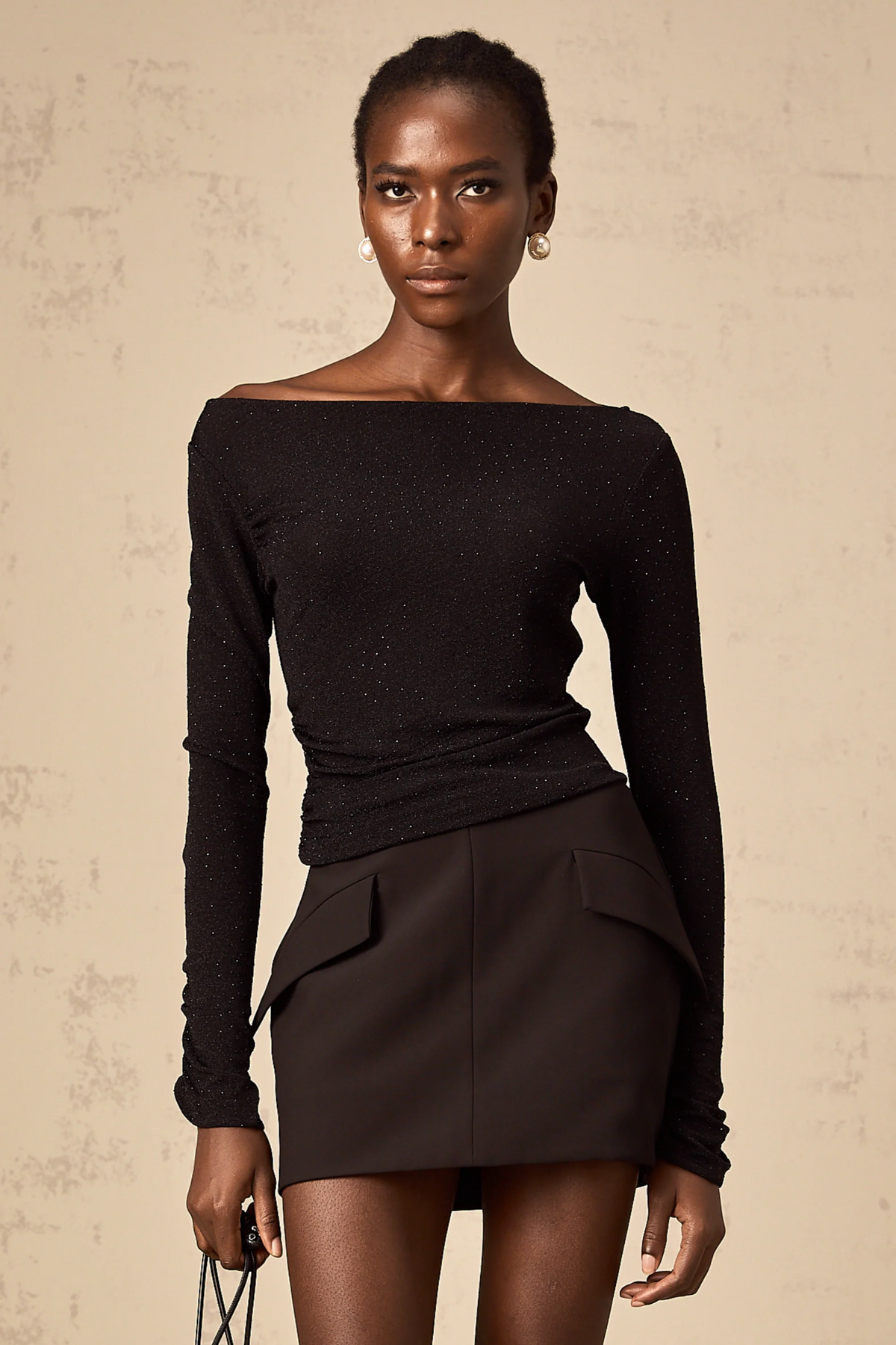 Bérénice black sequined top & skirt matching set