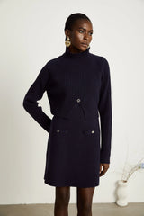 Clarisse dark-blue knitted top & dress matching set
