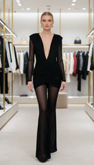 Maison Celie Noir Sheer Draped Fusion Set