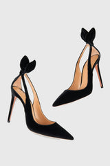 Crisia Bow Tie Velvet Pumps - Black