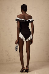 Karine black lace-trim bodysuit