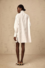 Mélina white lace-trim ruffled mini shirt dress