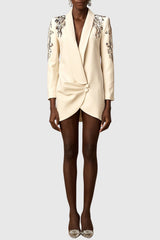 Charnita Sequin Embellished Blazer Dress - Beige