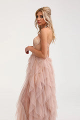 Eilís pink bustier mesh maxi dress