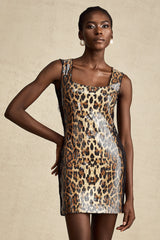 Fleur brown leopard-print lace sequinned mini dress