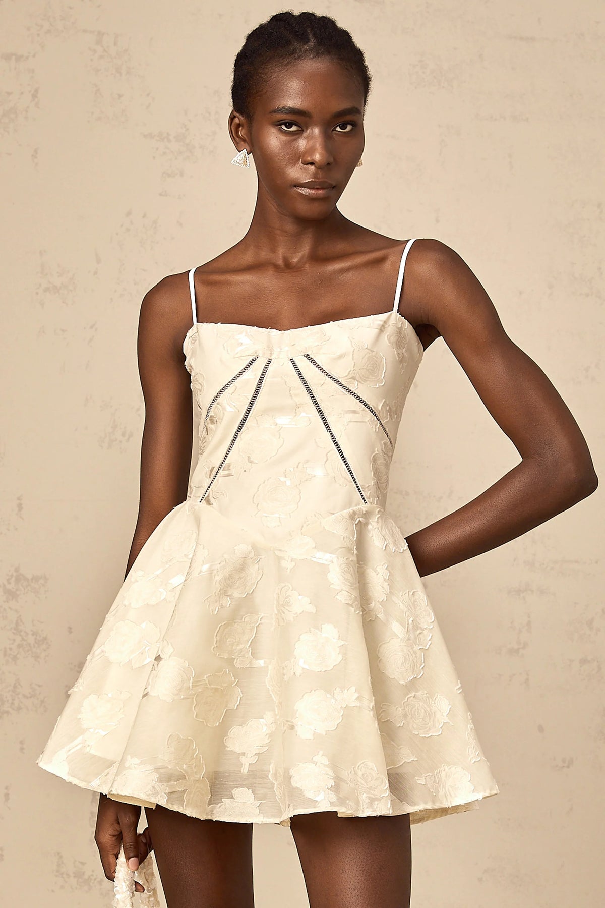 Adabella white floral-jacquard mini dress
