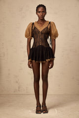 Fabienne black lace-panelling mini dress