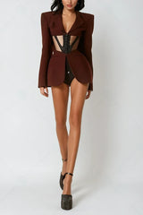 Kamryn Paneled Mesh Blazer - Wine