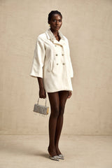 Fabienne white embellished woolen coat