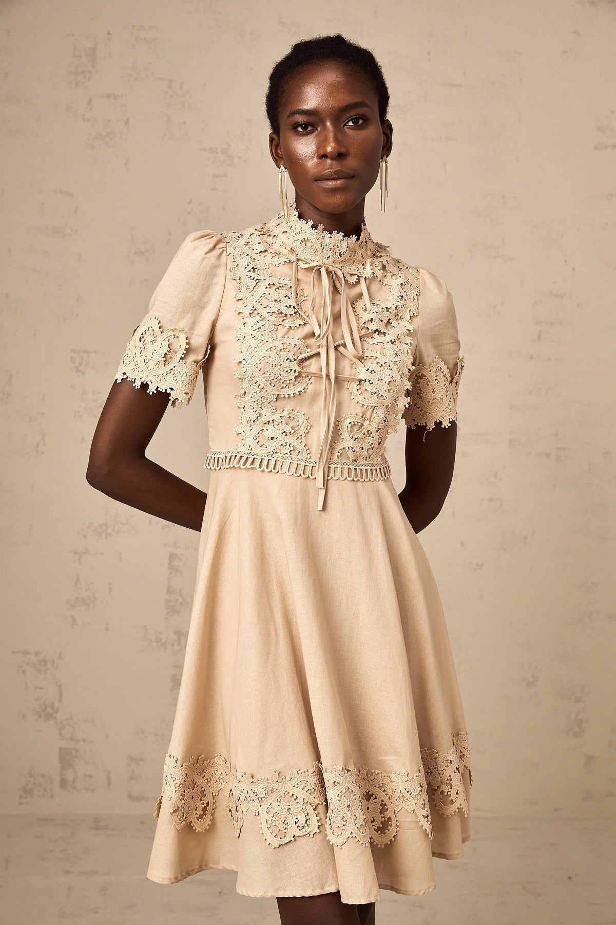 Axelle corded-lace flared mini dress