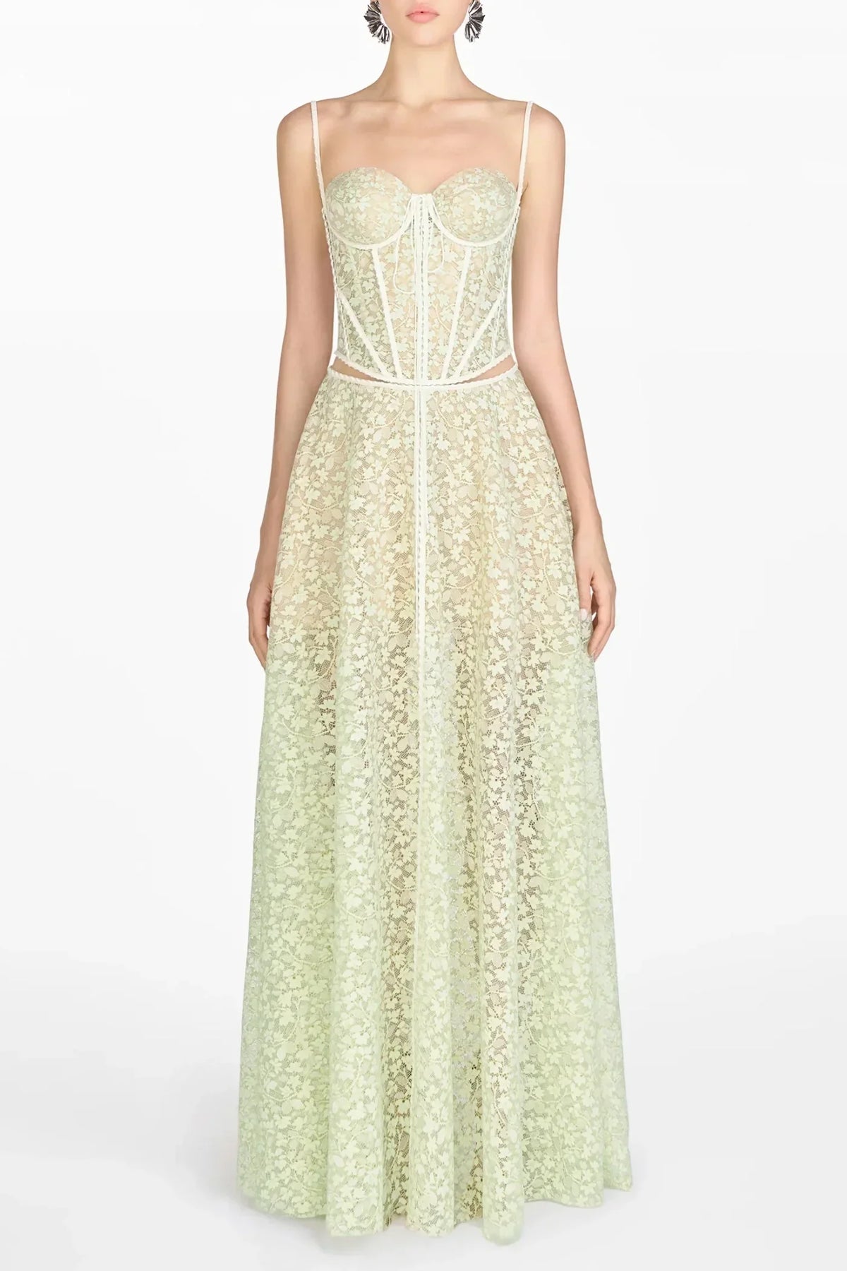 Emani Floral Lace Corset Cutout Maxi Dress - Mint