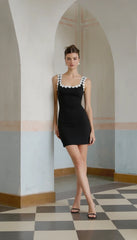 Alba's Noir Floral-Trim Slip Mini Dress