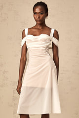 Gloria white semi-sheer ruched midi dress