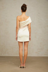 Anaïs neutrals lace-panel asymmetric mini dress