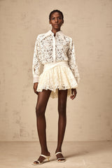 Bernadette off-white floral-lace mini shirt dress