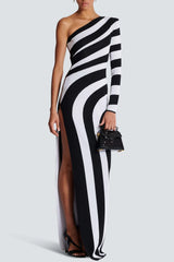 Astrid Stripe Asymmetrical Maxi Bandage Dress