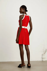 Jasmine red contrast-trim sleeveless knit mini dress