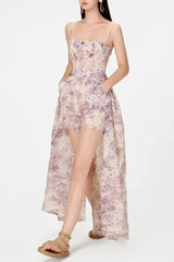 Abetzi Floral Embroidered Shorts & Maxi Dress Set - Purple