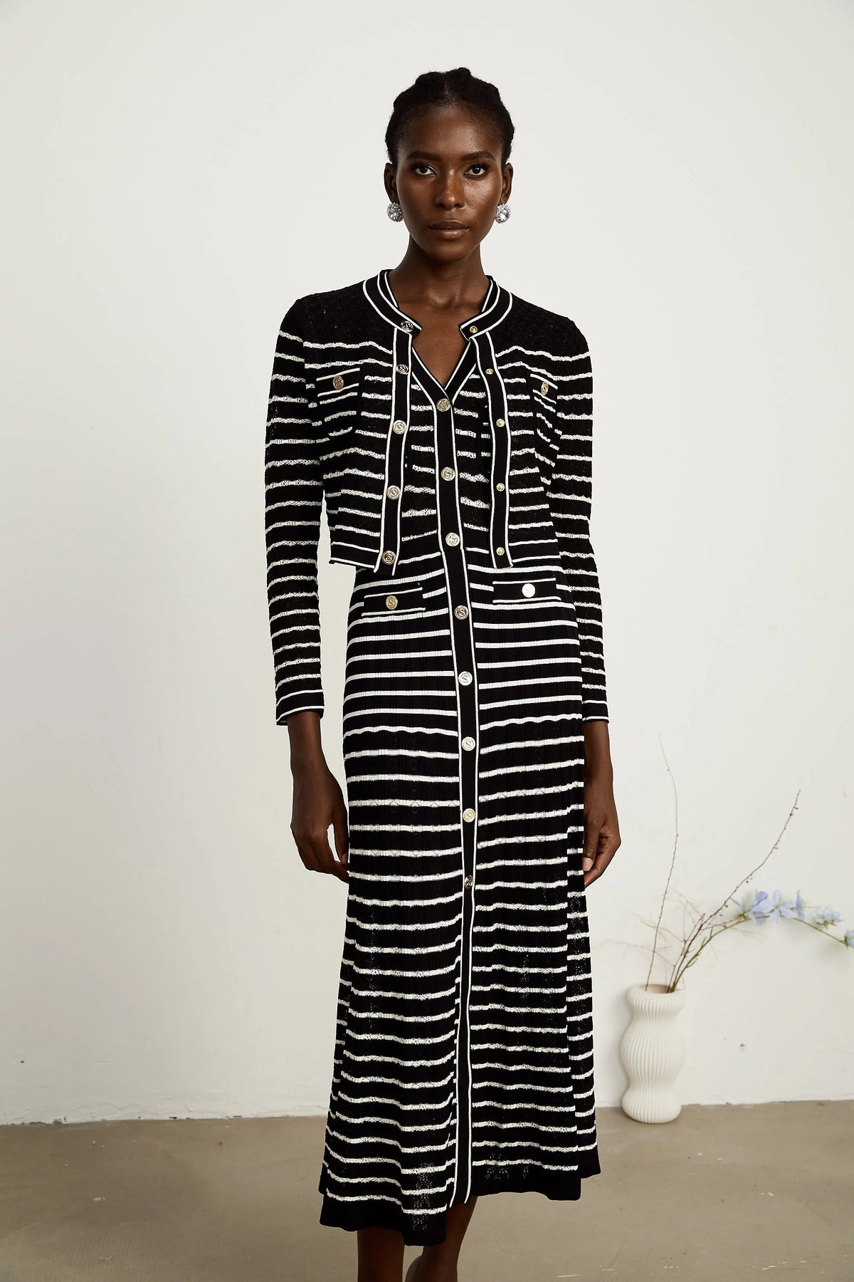 Charlotte striped knitted cardigan & dress matching set