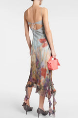 Kenzia Printed Asymmetric Ruffle Midi Dress