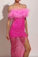 Clara Feather Diamante Midi Bandage Dress