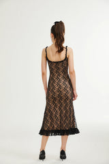 Fayette black floral-lace midi dress