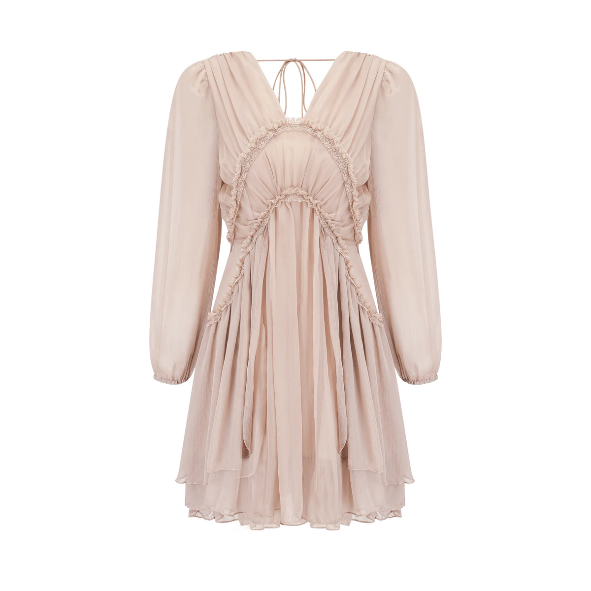 Kordney pink layered ruffled long-sleeve mini dress