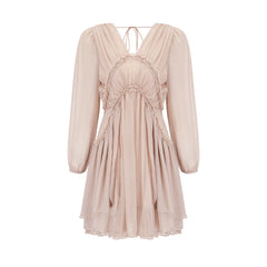 Kordney pink layered ruffled long-sleeve mini dress