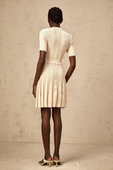 Amélie neutrals pointelle-trim pleated knit mini dress