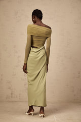 Estelle off-shoulder semi-sheer midi dress in Green