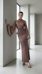 Maison Celie High Waisted Women Satin Long Dress