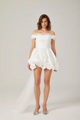 Aurore white off-shoulder bowknot mini dress