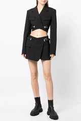 Jayla Cropped Cutout Blazer - Black