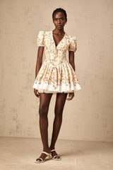 Alizée yellow floral-print pleated mini dress
