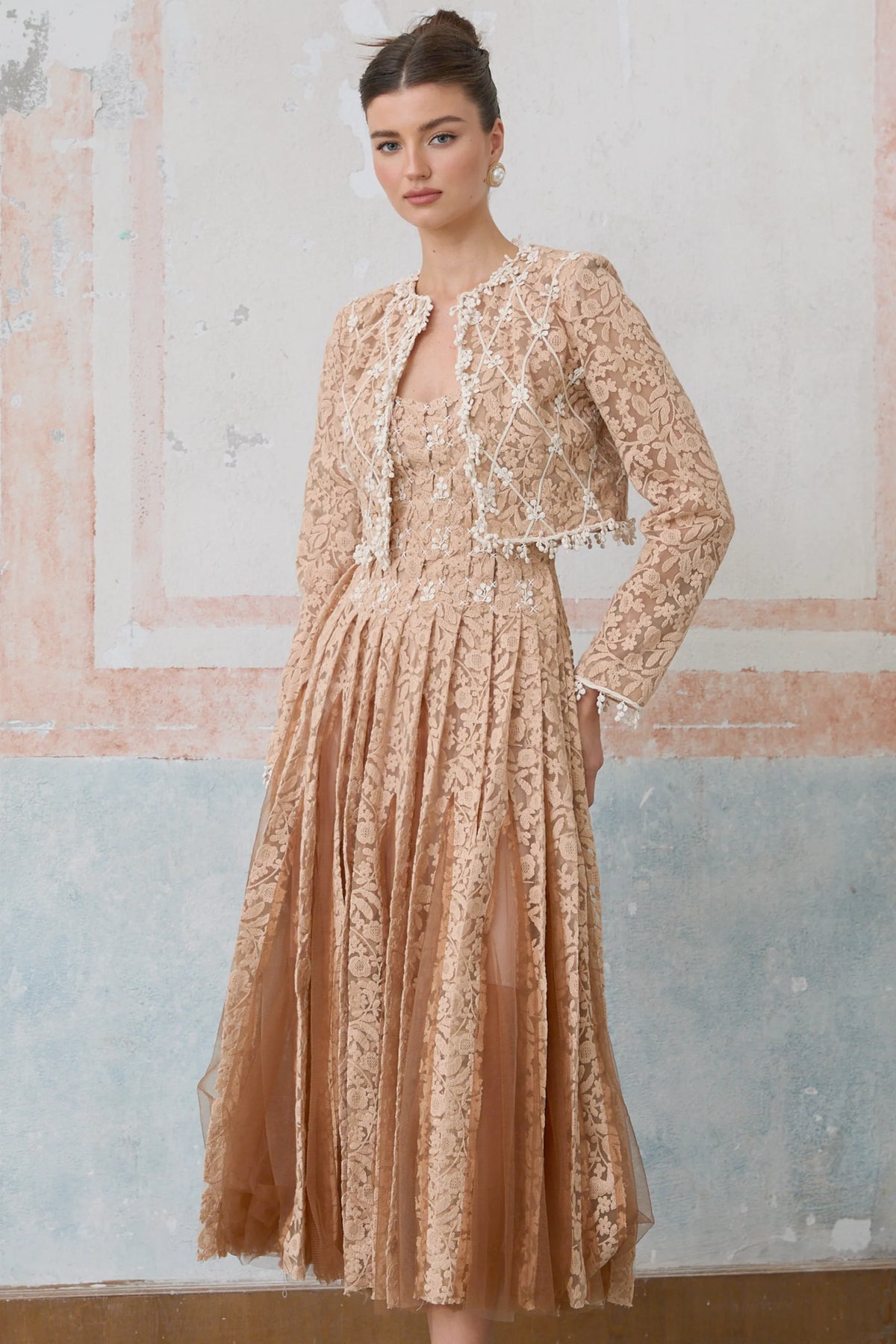 Axelle neutrals crochet-lace cardigan & dress matching set