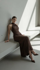 Maison Celie Halter Ruched Evening Gown 2025