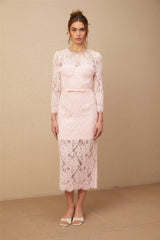 Elisabetta pink embellished floral-embroidered lace midi dress
