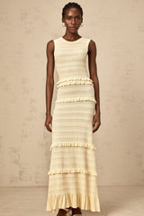 Airelle beige ruffled sleeveless knit maxi dress