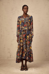 Diane brown bohemian shirring midi dress