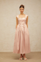 Madeleine pink A-line satin midi dress