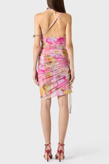 Ludema Floral Print Halter Ruched Mini Dress