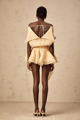 Amélie floral-appliqué flounced mini dress